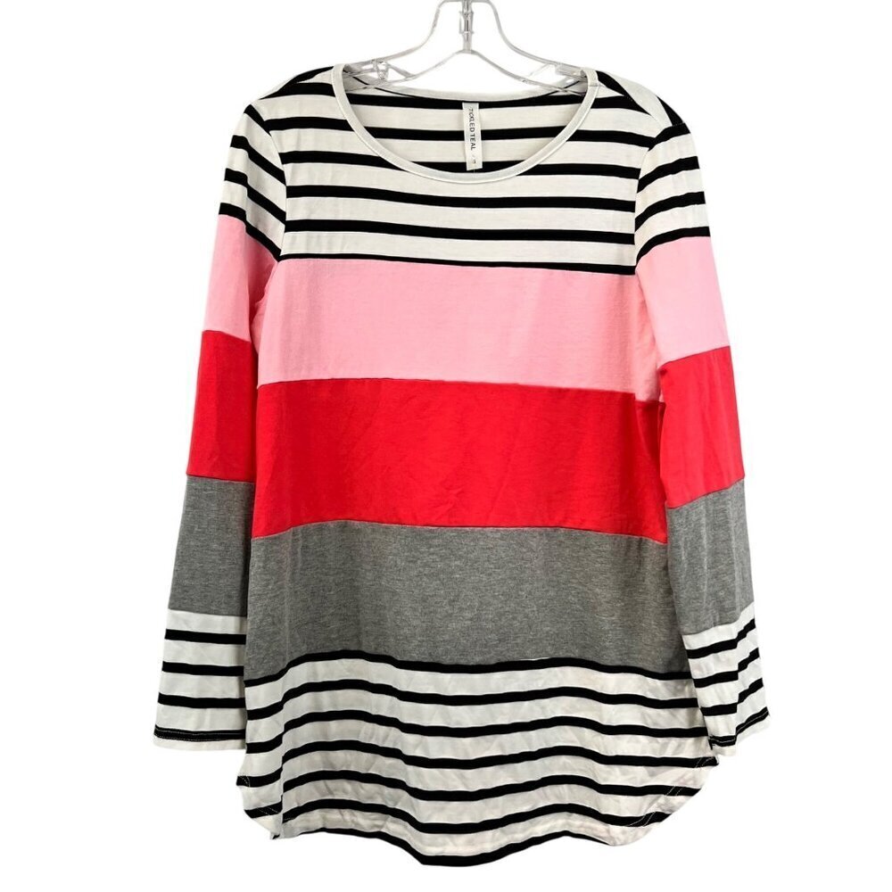 Tickled Teal Womens Striped Long Sleeve Top Multicolor Size Small